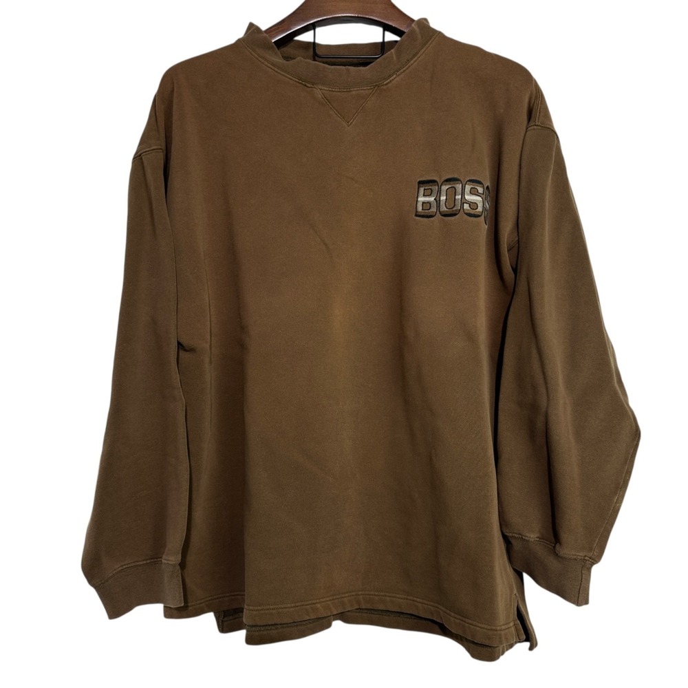 BOSS Brown Crewneck Sweatshirt Grunge Y2K Embroidered Logo No Size‎ Tag